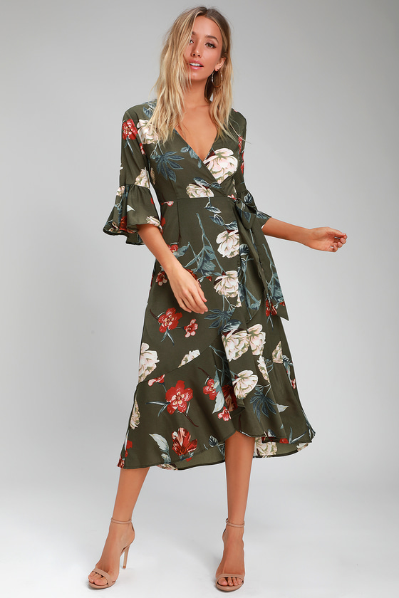 Dress - Floral Midi Wrap Dress ...