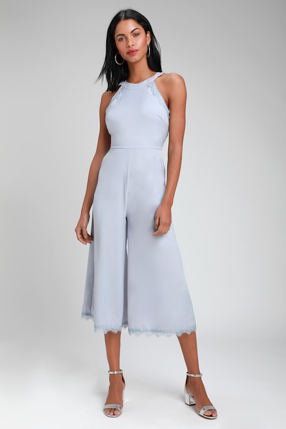 Cute Light Blue Jumpsuit Lace Jumpsuit Halter Jumpsuit Lulus
