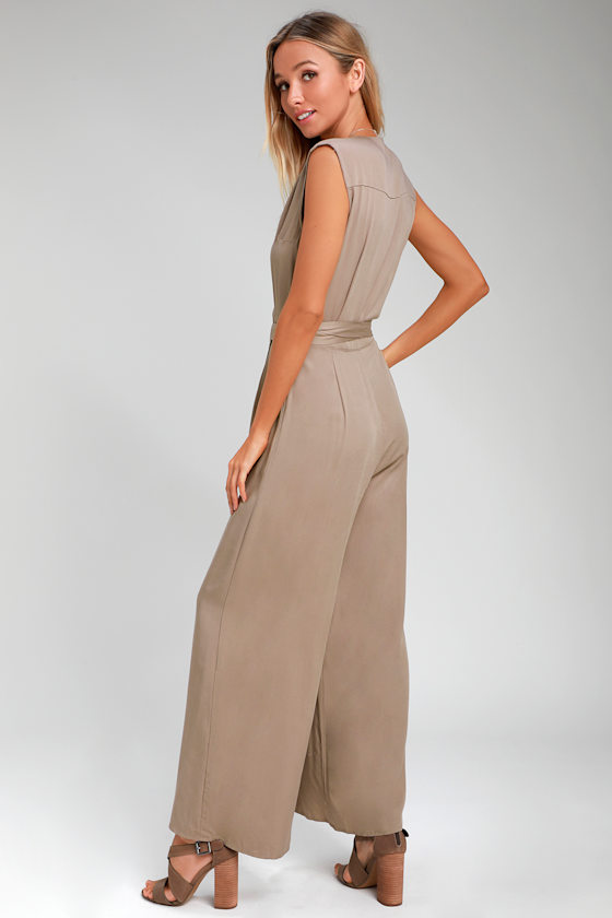 Right to Dream Taupe Wide-Leg Wrap Jumpsuit 2