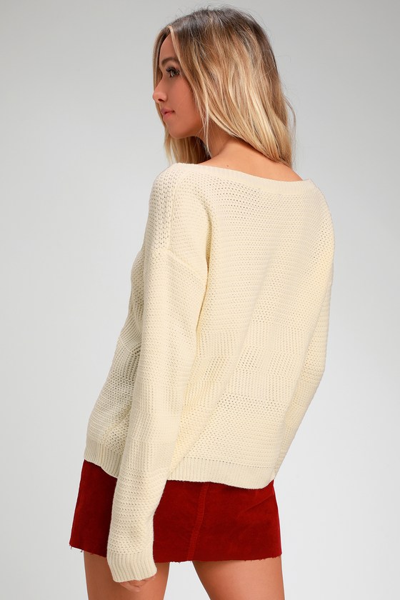 Cuddles and Kisses Cream V-Neck Knit Sweater
