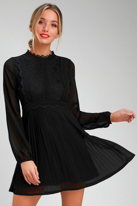 Charlisa Black Lace Long Sleeve Skater Dress 3