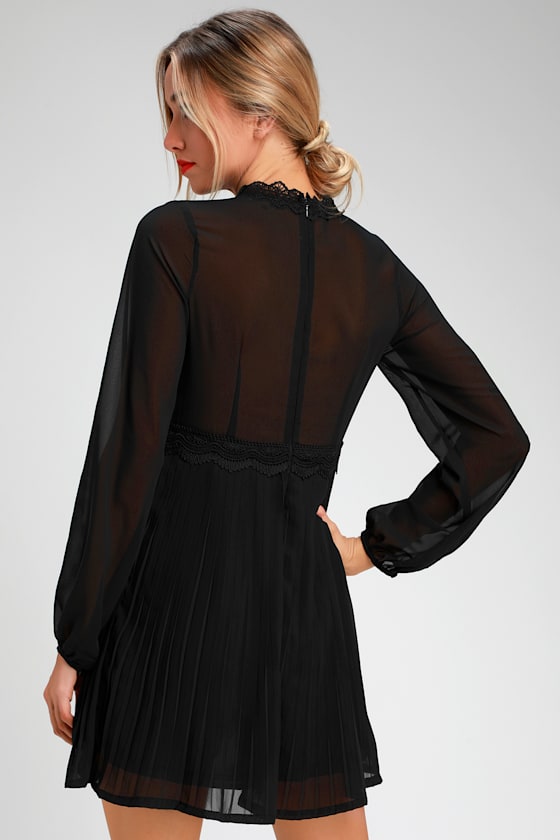 Charlisa Black Lace Long Sleeve Skater Dress 5