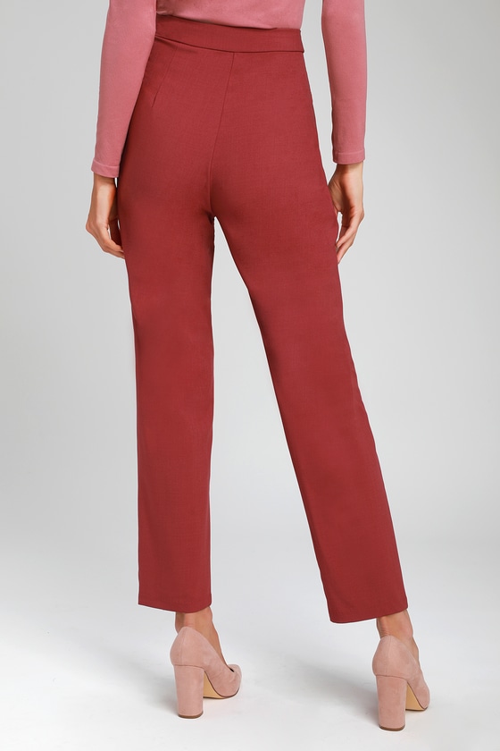 Burgundy Dress Pants - Burgundy High Waisted Pants - Trousers