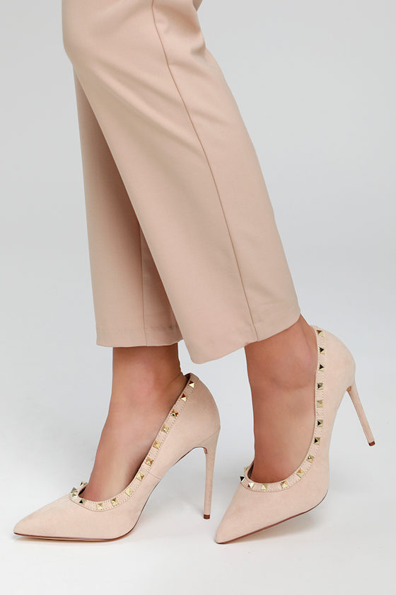 Vydia Nude Suede Studded Pumps 4