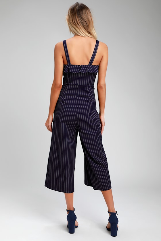 Chantelle Navy Blue Striped Culotte Jumpsuit 2
