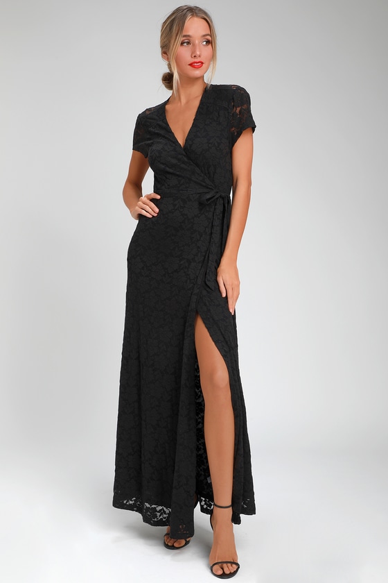 Black Maxi Dress - Lace Wrap Dress - Lulus
