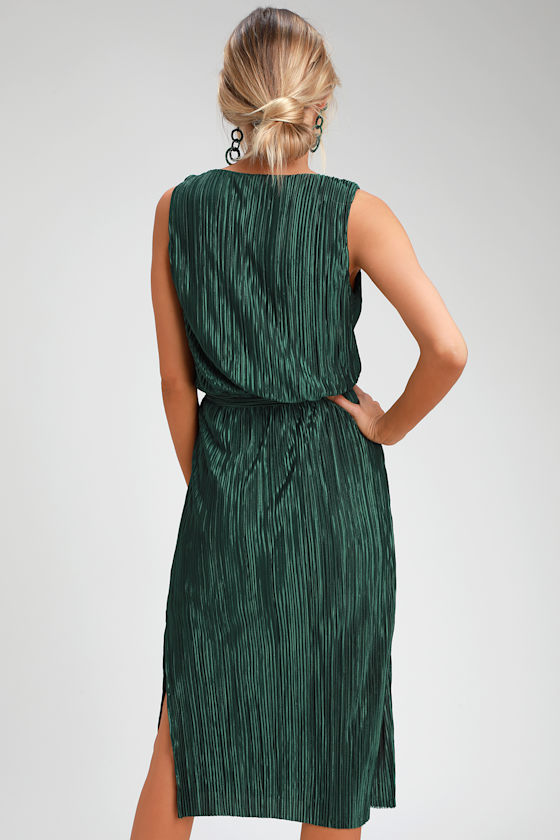 Happy Pleat Teal Green Pleated Midi Dress 5