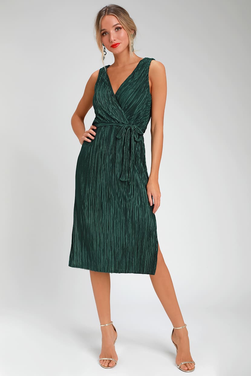 BB Dakota Happy Pleat - Teal Green Dress - Pleated Midi Dress - Lulus