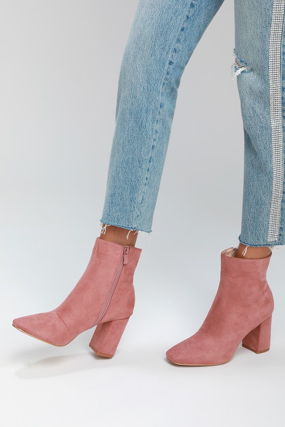 Stylish Blush Boots - Vegan Suede Booties - High Heel Booties - Lulus