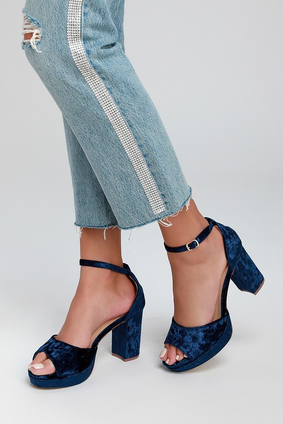 blue velvet platform heels