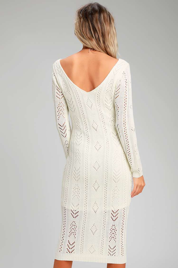 knee length dresses for ladies Buy the Hallie Long Sleeves V Neck Knit Midi Dress In Cream