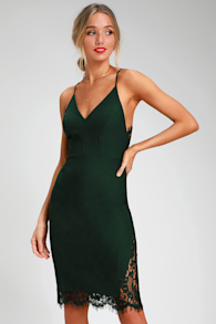 Only Want You Forest Green Lace Bodycon Midi Dress 1