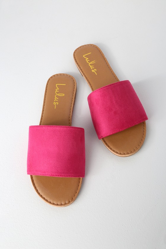 Fuchsia Slide Sandals - Fuchsia Sandals - Vegan Suede Sandals - Lulus