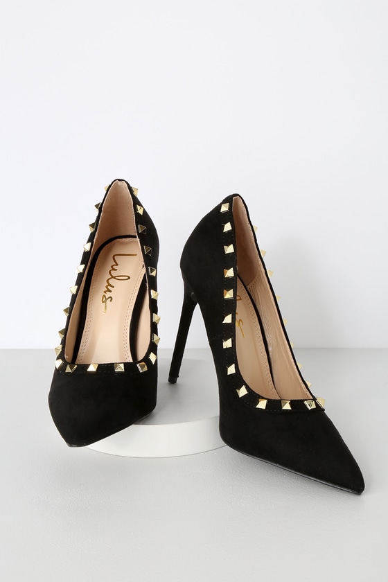 Black Suede Pumps - Studded Pumps 