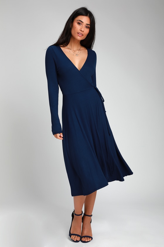 Navy Wrap Dress Midi Online Sale, UP TO ...