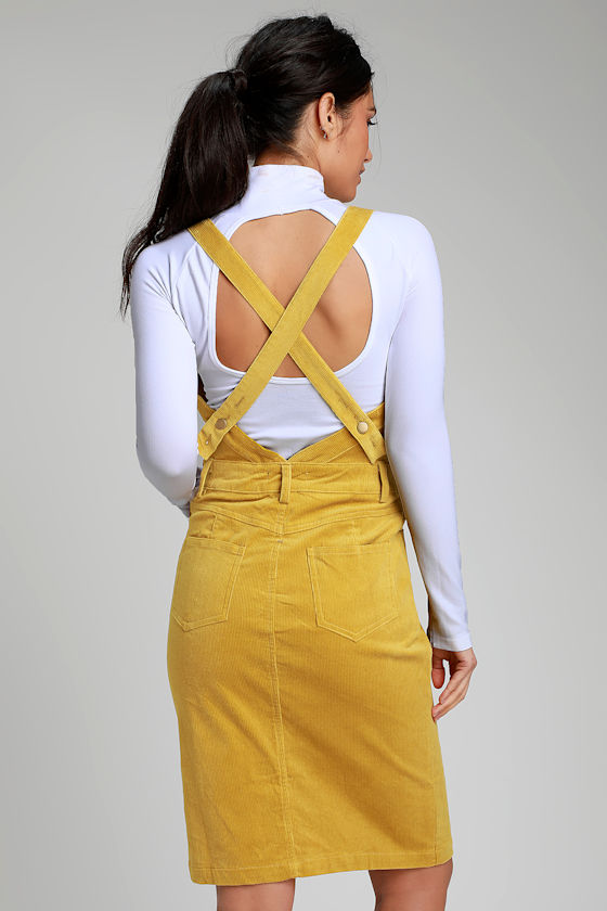 Honey Punch Yellow Corduroy Dress ButtonFront Midi Dress Lulus