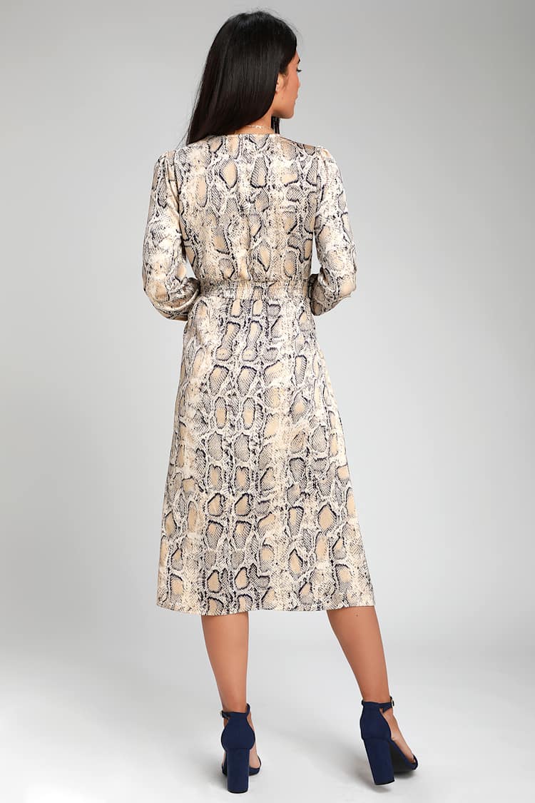 Cute Snake Print Dress - Long Sleeve Dress - Midi Dress - Lulus