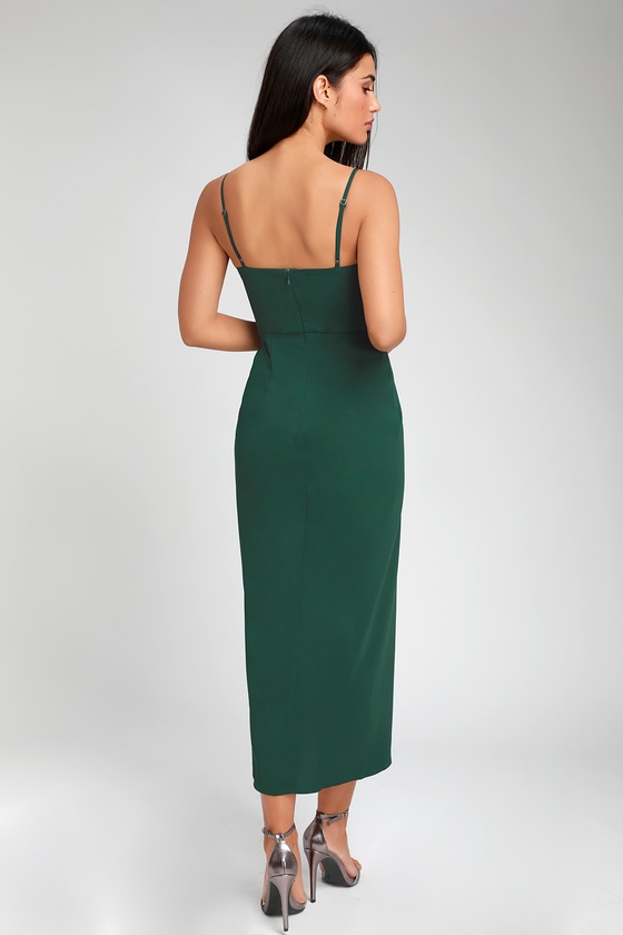 Chic Dark Green Dress - Midi Dress - High-Low Dress - Wrap Dress - Lulus