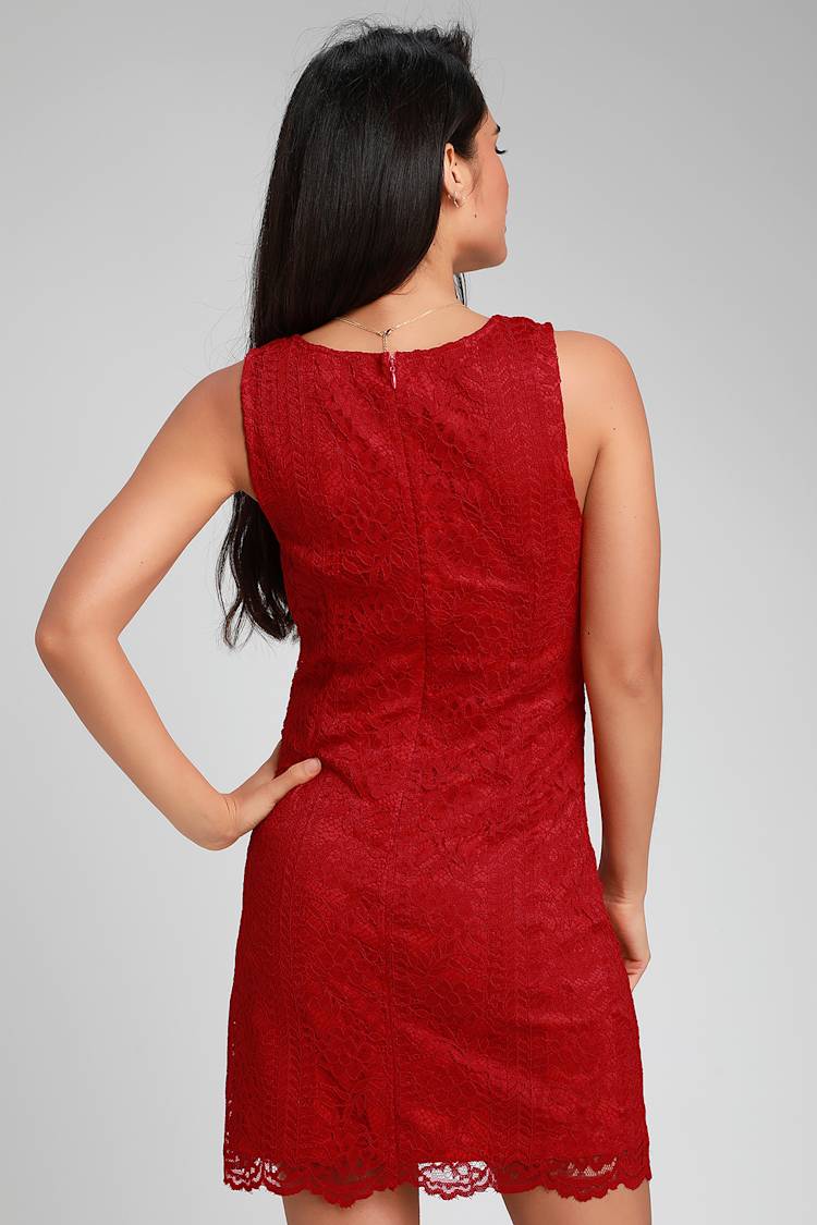 Thinking of You Red Lace Sleeveless Shift Dress