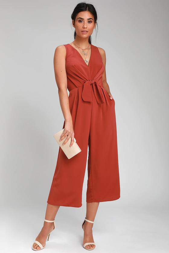 Rust Tie-Front Jumpsuit - Wide-Leg Jumpsuit - Culotte Jumpsuit - Lulus