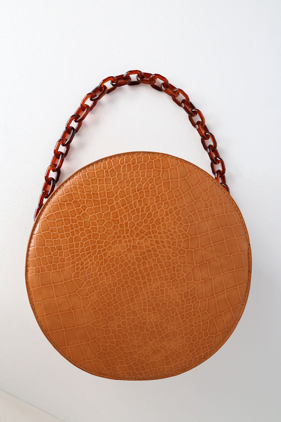 Croc 'n' Roll Brown Crocodile Print Round Bag 1