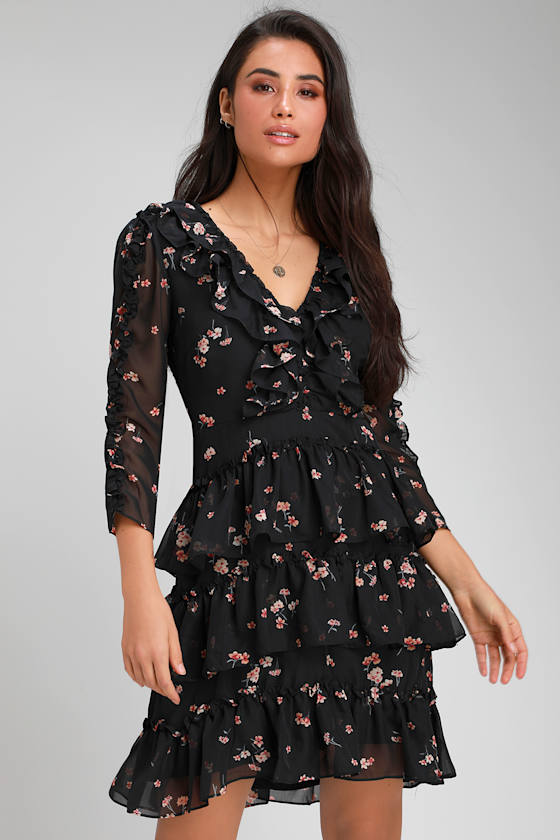 Growing Affection Black Floral Print Ruffled Mini Dress 2