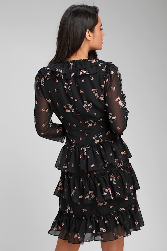 Growing Affection Black Floral Print Ruffled Mini Dress 4