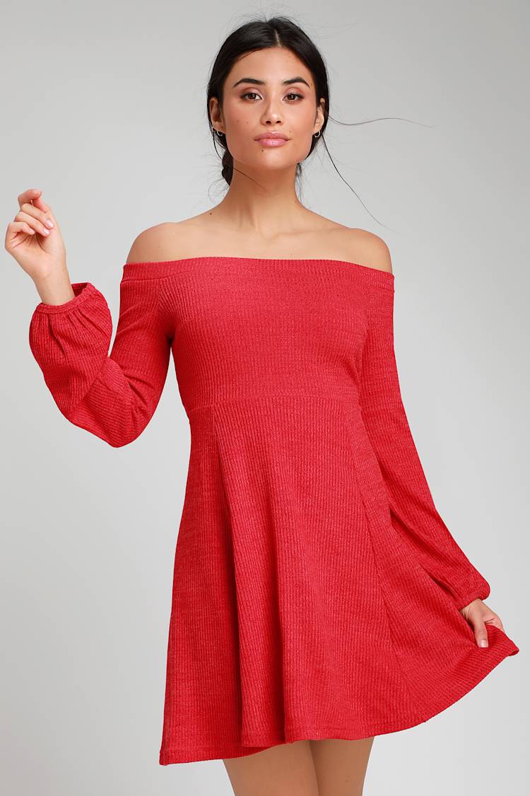Cute Red Dress - Ribbed Knit Dress - Balloon Sleeve Dress - Lulus