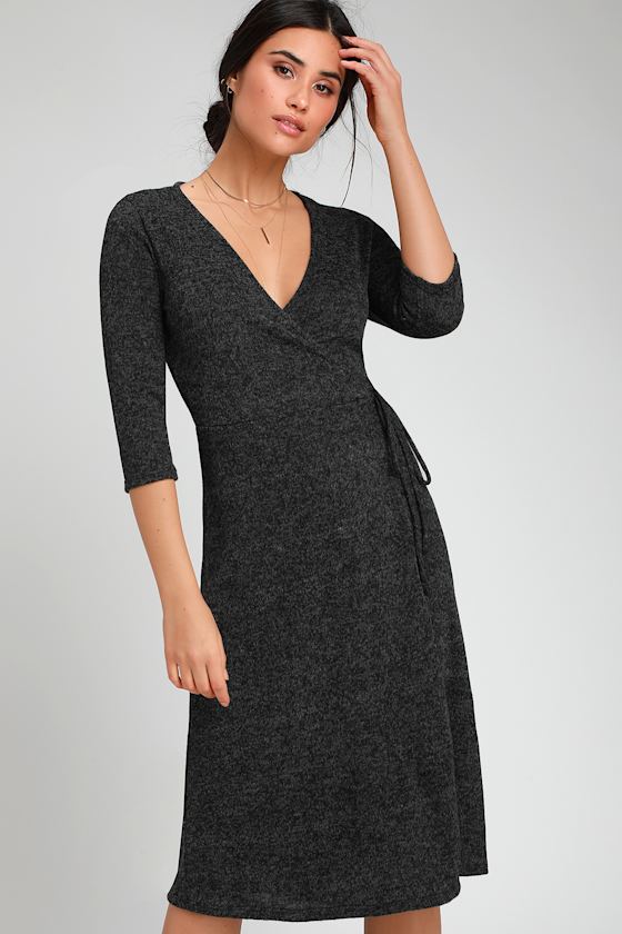Cute Charcoal Grey Dress Wrap Dress HalfSleeve Dress Lulus