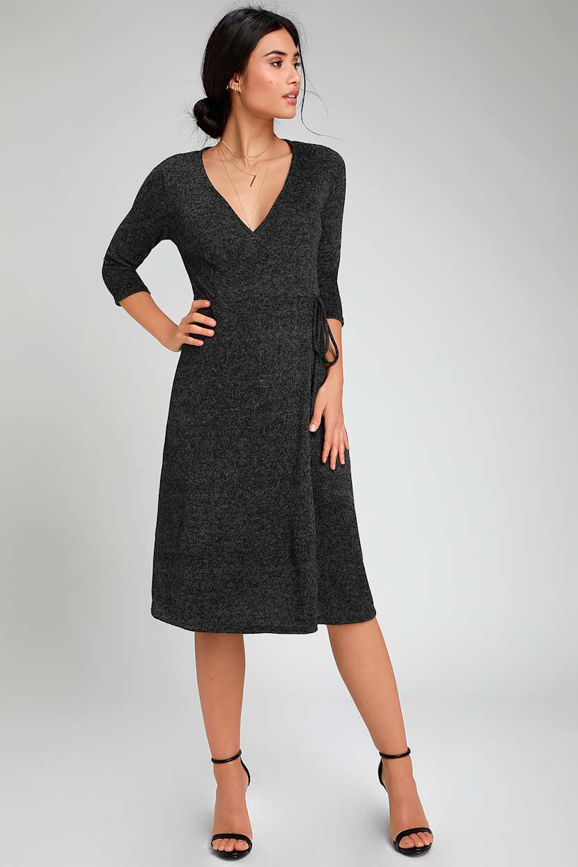 marled grey dress Marled Knit Half-Placket Mini Dress