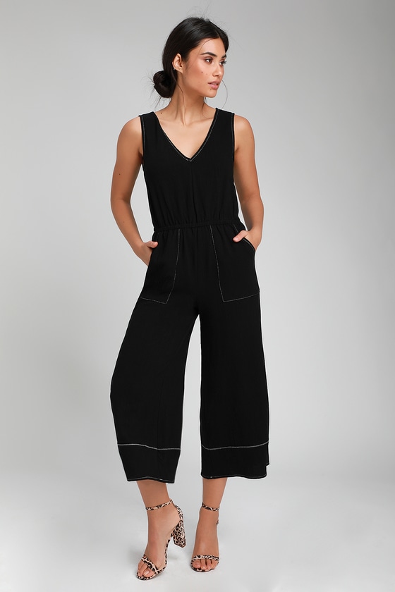 Cool Black Contrast Stitch Jumpsuit - Culotte Jumpsuit - Jumpsuit - Lulus