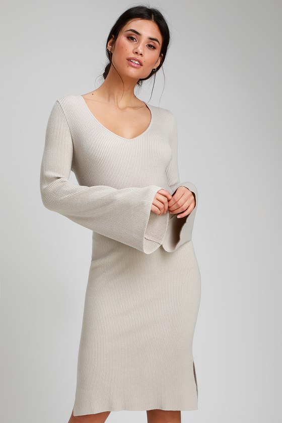 Crewneck Long Sleeve Sweater Dress Women Stylish Elegant Pure Color Bodycon  Kn#