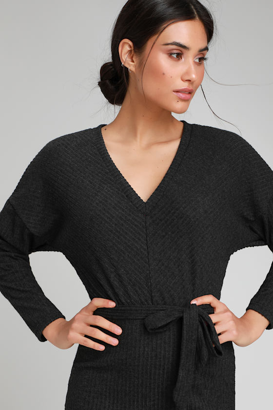 Cute Sweater Dress Charcoal Grey Dress Bodycon Knit Dress Lulus
