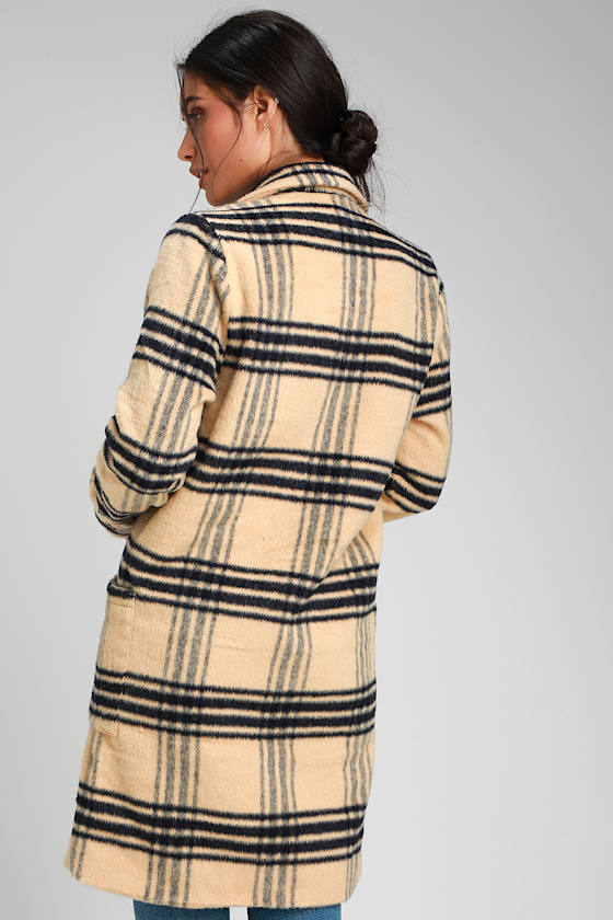 tan plaid coat