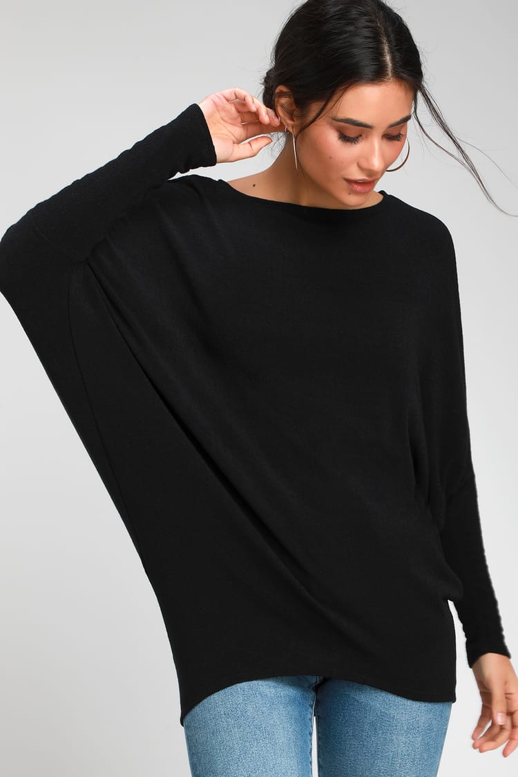 Verla Black Dolman Sleeve Sweater Top