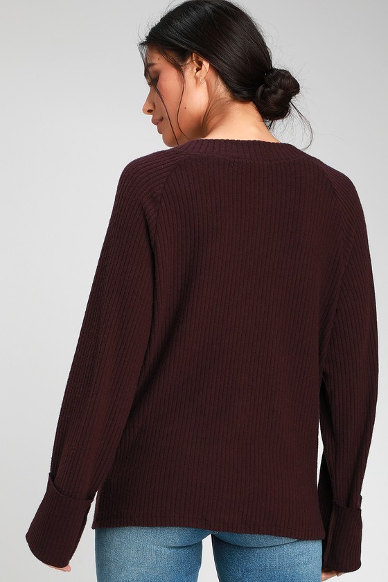 Project Social T Shea - Plum Purple Sweater Top - Ribbed Sweater