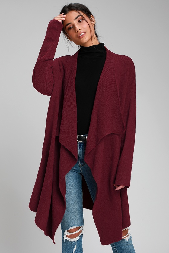Cute Burgundy Cardigan Draping Cardigan Oversized Cardigan Lulus