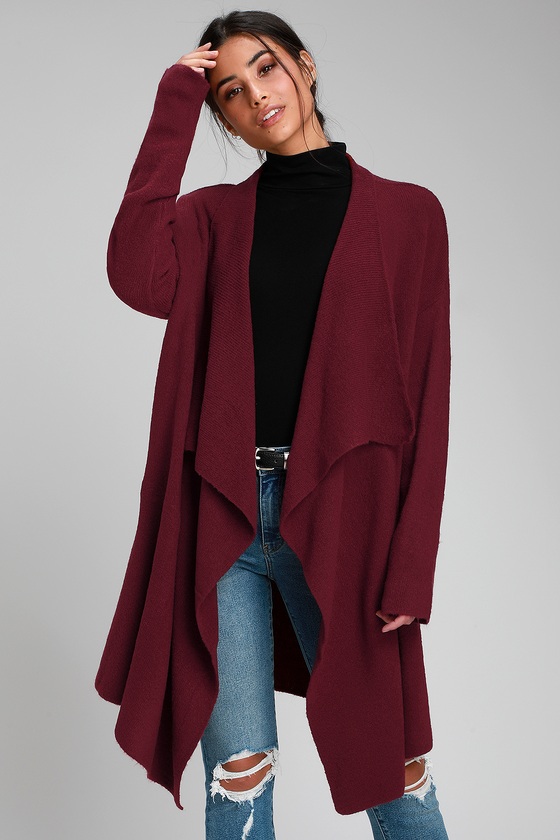 Cute Burgundy Cardigan - Draping Cardigan - Oversized Cardigan - Lulus