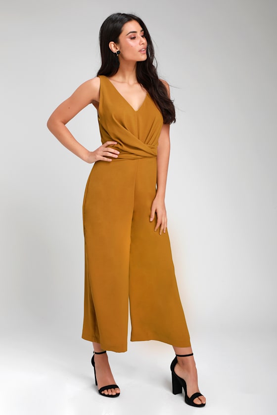 Mustard Yellow Jumpsuit TwistFront Jumpsuit Culotte Jumpsuit Lulus