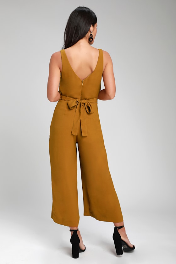 Mustard Yellow Jumpsuit TwistFront Jumpsuit Culotte Jumpsuit Lulus