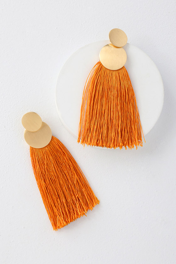 Cool Gold and Orange Earrings Fringe Earrings Boho Earrings Lulus