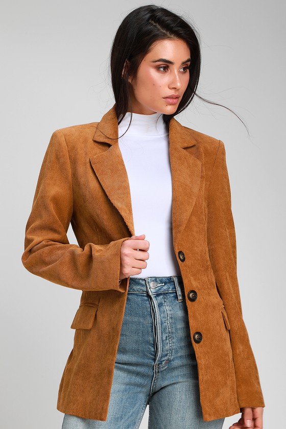 Bauman Camel Corduroy Belted Blazer