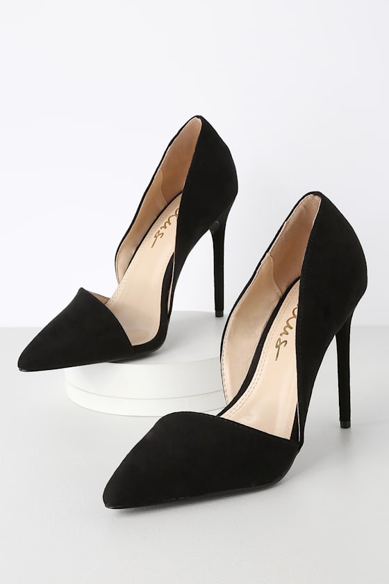 Lulus Black Vegan Suede Heels D'Orsay Pumps D'Orsay Heels