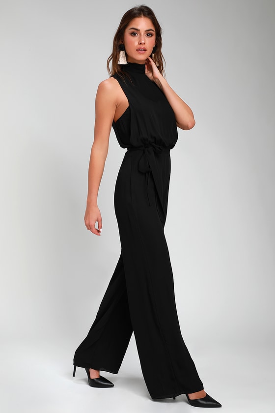Download Chic Black Jumpsuit - Backless Jumpsuit - Mock Neck Jumpsuit