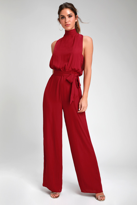 casual red jumpsuit