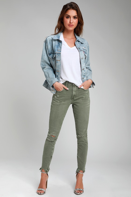 olive green cargo skinny jeans