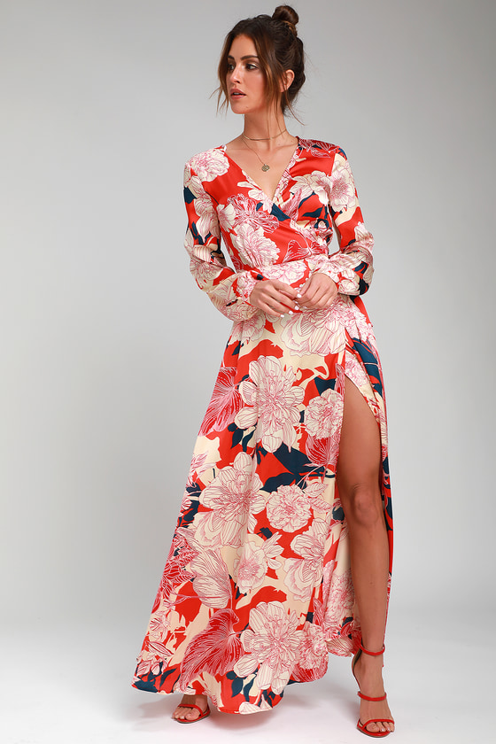 floral satin maxi dress