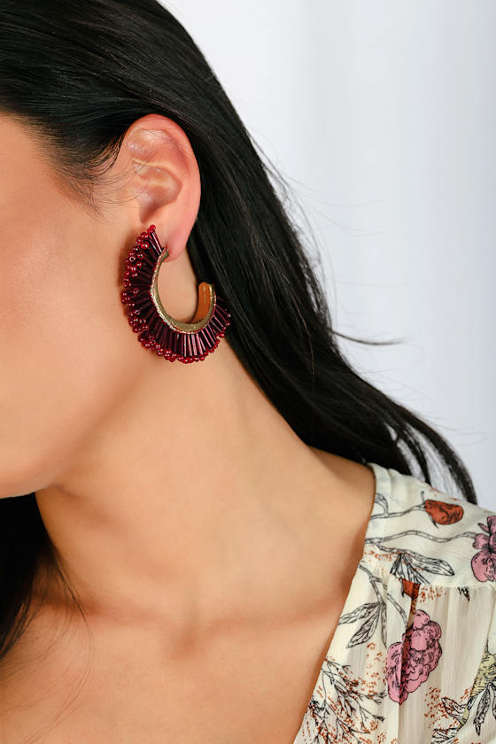 Exquisite Burgundy Beaded Earrings 1