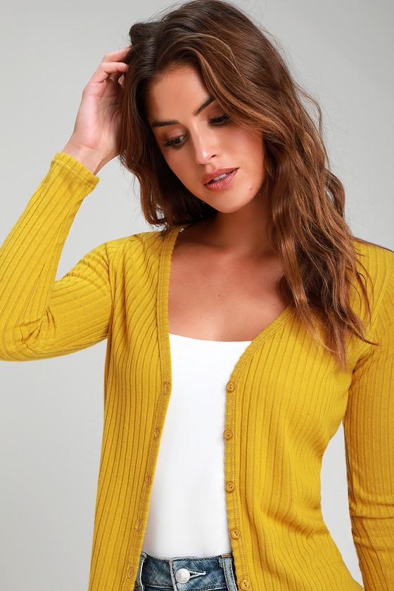 long mustard cardigan