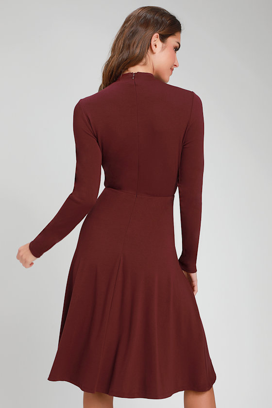 Cute Burgundy Dress - Long Sleeve Dress 